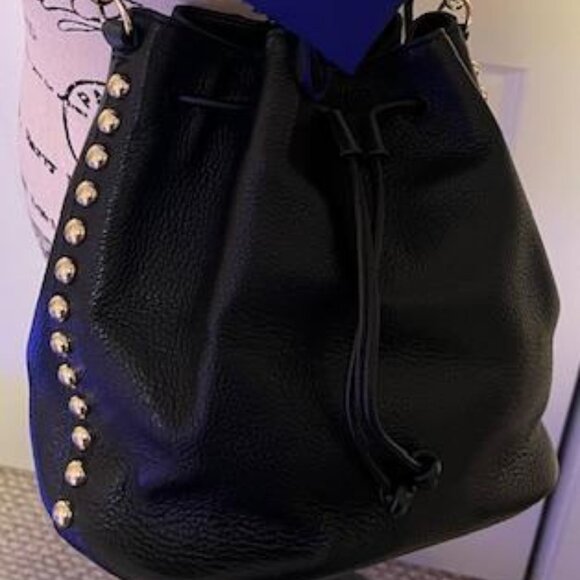 Rebecca Minkoff Bucket Shoulder Bag Studded Leather Black Dust Bag Like New - Picture 3 of 13